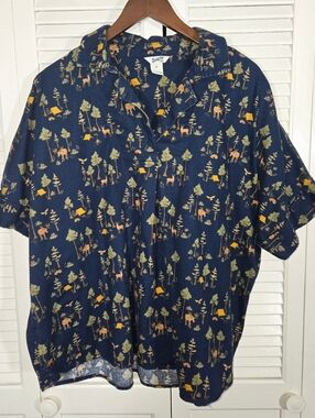 Duluth Trading Co Popover Short Sleeve Camping Theme Flannel Relaxed Shirt 1X